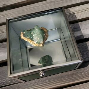 Trinket Box Jeweled Lid Beveled Glass Green 4 x 4 x 2.5" Decorative